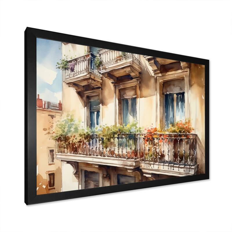 Designart "Barcelona Old World Charm I" City Art Deco Framed Wall Decor